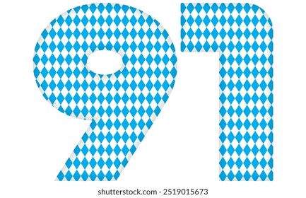 Number Ninety One With Bavarian Oktoberfest Seamless Pattern Vector Illustration. Number 91 Isolated On A White Background
