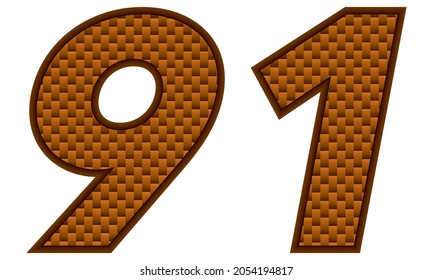 Number Ninety One Vector Illustration. Orange Patterned Number 91 Isolated On A White Background
