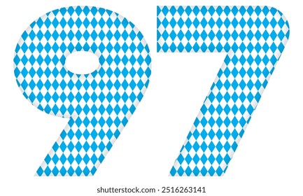 Number Ninety Seven With Bavarian Oktoberfest Seamless Pattern Vector Illustration. Number 97 Isolated On A White Background
