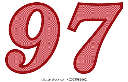 Number Ninety Seven With Square Pattern Vector Illustration. Number 97 With Square Texture Isolated On A White Background
