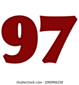 Number Ninety Seven Vector Illustration. Red Number 97 With Abstract Pattern Isolated On A White Background

