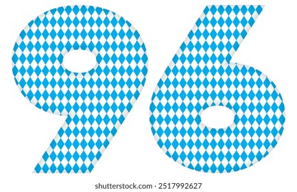 Number Ninety Six With Bavarian Oktoberfest Seamless Pattern Vector Illustration. Number 96 Isolated On A White Background
