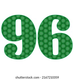 Number Ninety Six With Leaves Pattern Vector Illustration. Green Number 96 With Ecological Texture Isolated On A White Background
