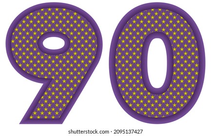 Number Ninety With Star Shaped Pattern Vector Illustration. Number 90 With Star Texture Isolated On A White Background
