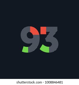 Number ninety three 93 Logo Icon, filled with line pattern. Vector 

