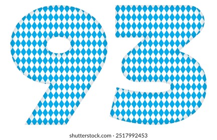 Number Ninety Three With Bavarian Oktoberfest Seamless Pattern Vector Illustration. Number 93 Isolated On A White Background
