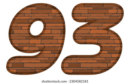 Número Noventa Y Tres En Ilustración De Vectores De Estilo Ladrillo. Número 93 Con Textura De Ladrillo Aislada En Fondo Blanco