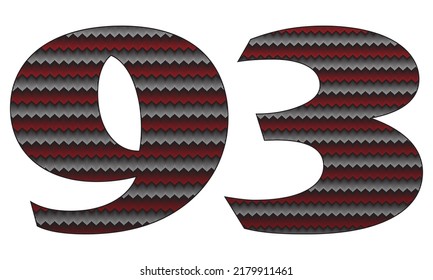 Number Ninety Three With Jersey Pattern Vector Illustration. Number 93 Isolated On A White Background
