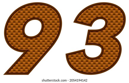 Number Ninety Three Vector Illustration. Orange Patterned Number 93 Isolated On A White Background
