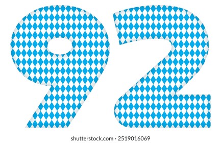 Number Ninety Two With Bavarian Oktoberfest Seamless Pattern Vector Illustration. Number 92 Isolated On A White Background
