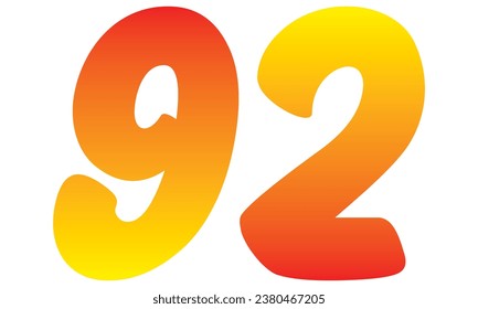 Number Ninety Two Isolated On A White Background. Number 92 Vector Illustration