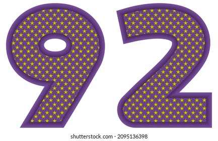 Number Ninety Two With Star Shaped Pattern Vector Illustration. Number 92 With Star Texture Isolated On A White Background
