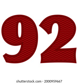 Number Ninety Two Vector Illustration. Red Number 92 With Abstract Pattern Isolated On A White Background
