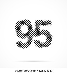 Number Ninety-five, 95 in halftone. Dotted illustration isolated on a white background. Vector illustration.