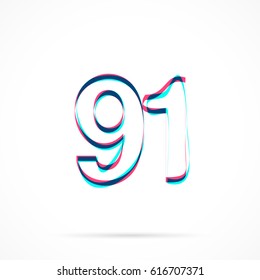 Number Ninety-one, 91 hand drawn with blue and pink highlighters, isolated on a blank background.
Vector illustration, easy to edit, manipulate, resize or colorize.