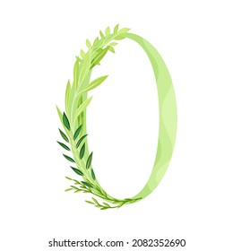 Number or Numeral Zero Decorated with Green Foliage and Leaf Vector Illustration