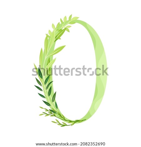 Number or Numeral Zero Decorated with Green Foliage and Leaf Vector Illustration