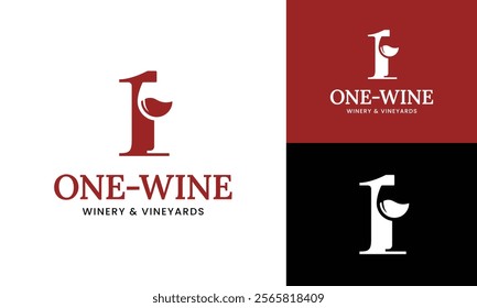 Number One 1 First Wine Glass Logo Design Template. Suitable for Bar Restaurant Cafe Winery Vineyard Pub Club Business Brand Company Logo Design.