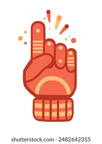 Number one 1 foam hand glove with raised finger, red color supporter accessory vector illustration isolated on white background