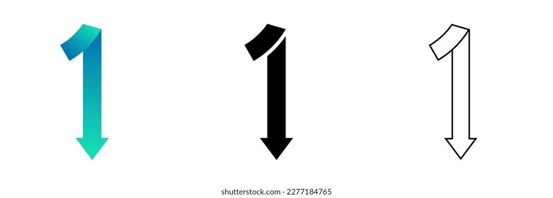Gradiente de diseño de punta de punta de punta de cinta doblada número uno, negro, icono de logotipo de línea de arte aislado en fondo blanco