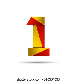 Number one 1 icon design template elements 3d logo. Red and gold glossy style. Vector design template elements for application or company.