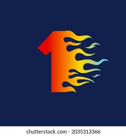 Number One 1 icon with fire flames in a vibrant gradient color. Numeric logo burning with fast flame effect.