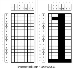 Number One 1 Nonogram Pixel Art, Mathematical, Numeral, Numeric, Word, Symbol Vector Art Illustration, Logic Puzzle Game Griddlers, Pic-A-Pix, Picture Paint By Numbers, Picross