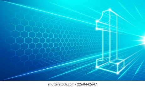 Number One (1) Symbol Futuristic Hologram Neon Glow Perspective View Fast Speed Hologram Design Backdrop Background Illustration