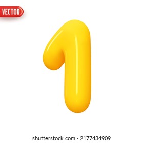 Number one. Number 1 yellow color. Realistic 3d design element In plastic cartoon style. Icon isolated on white background. Vector illustration