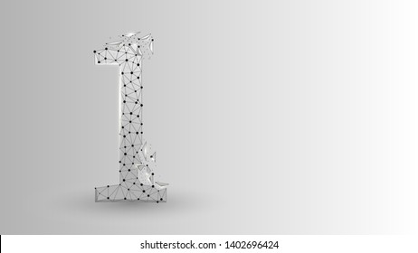 number one 2D low poly abstract illustration consisting of points, lines, and shapes in the form of planets, stars and the universe. Origami vector digit 1 wireframe concept.
