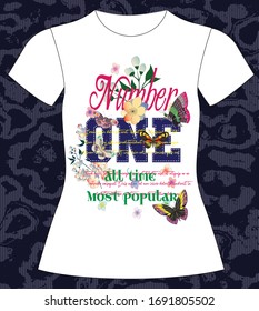 Number  one all time Most popular. slogan lovely graphic design and cute flowers graphic design print for tee and t shirt and fabric