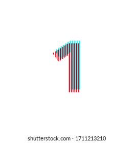 número "uno", efecto anaglyph, vector editable