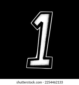 Number one art Illustration hand drawn black and white vector for icon, sticker, logo etc