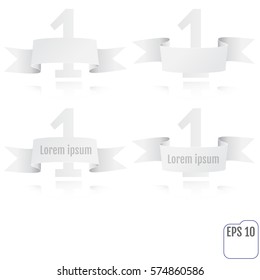 Number one background with white ribbon on white. Vector illustration