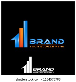Number one and bar graph  logo vector on black background.