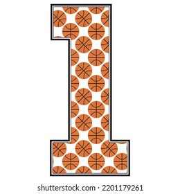 Number One With Basketball Ball Pattern Vector Illustration. Number 1 Isolated On A White Background
