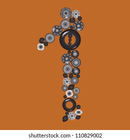 Number one from beads on brown background