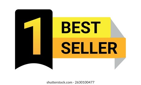 Number one best seller ribbon label in black, yellow, and orange, used for top-rated product tags