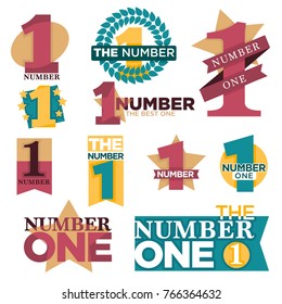 Number one best winner golden star award or laurel prize vector isolated icons set