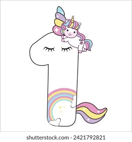 number one birthday unicorn vector