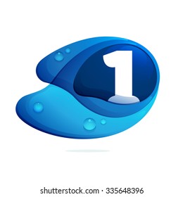 Number one with blue water drops. Vector design template elements for your application or corporate identity.