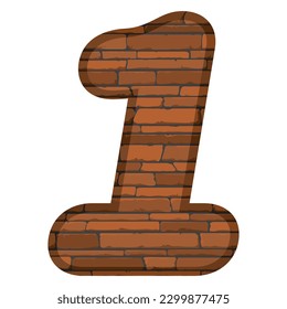 Number One In Brick Style Vector illustration. Number 1 With Brick Texture Isolated On A White Background