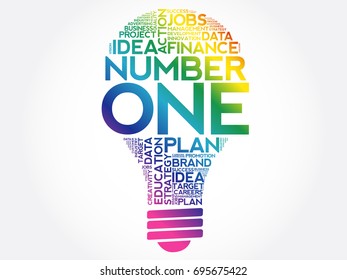 NUMBER ONE bulb word cloud collage, business concept background