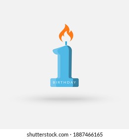 Number one candle illustration. Birthday concept. illustration can be used for topics like special day, celebration, festive cake. Vector Simple modern icon design illustration.