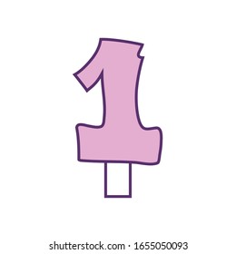 Number one candle line fill style icon design, Happy birthday card celebration decoration surprise party anniversay and invitation theme Vector illustration