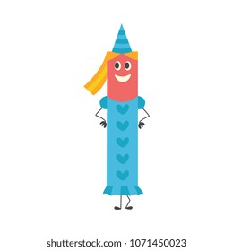 Number one cartoon character for teaching children or birthday invitation. Adorable number 1 isolated on white background. Cute flat vector illustration of arithmetic element.
