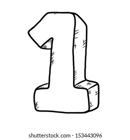 number one  / cartoon vector and illustration, hand drawn, sketch style, isolated on white background.