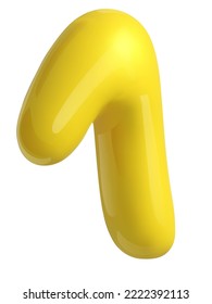 Number One Cartoon Vector. Yellow 1 Baloon Or Plastic Realistic Style. 3d Illustration