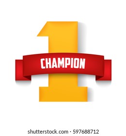 Number One. Champion. Red Ribbon. Vector Illustration