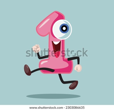 
Number One Character Running Fast Vector Cartoon Illustration. First place winner in a running race of sports
